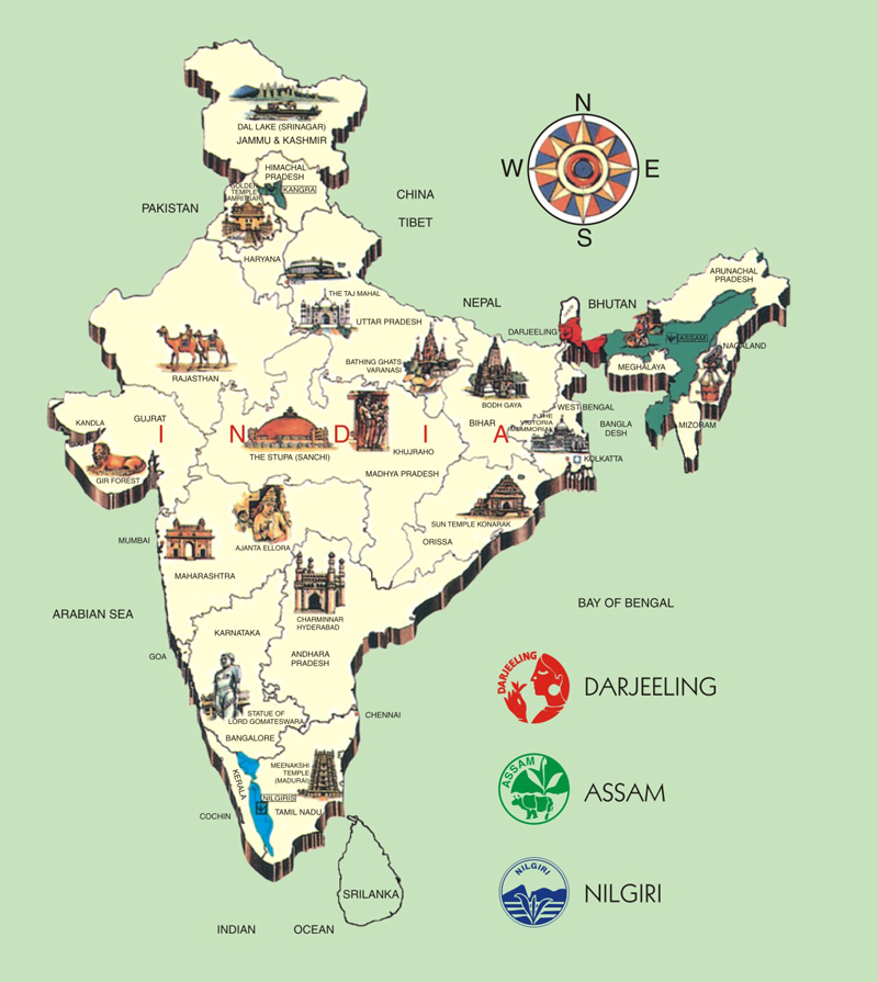 mapa herbat w Indiach